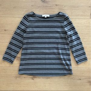 Loft XS 3/4 Sleeve Striped Shirt - Gray & Black